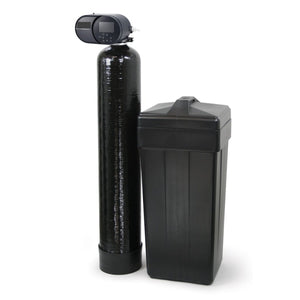 Fleck 2510 AiQ water softener with black mineral tank and brine tank