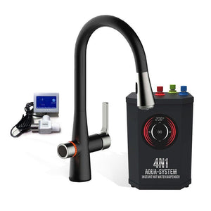4N1 Instant Hot Water System with Leak Detector black and brushed nickel faucet