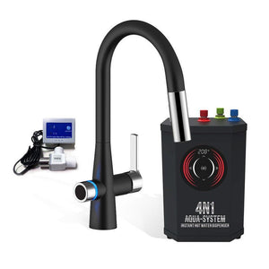 4N1 Instant Hot Water System with Leak Detector with black and chrome faucet