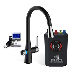4N1 Instant Hot Water System with Leak Detector black and chrome faucet
