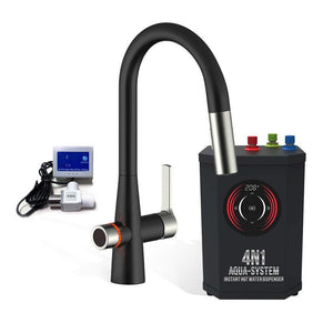 4N1 Instant Hot Water System with Leak Detector with black and brushed nickel faucet