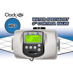 Clack WS3 3" Time Clock Water Softener Valve  with its digital screen is on