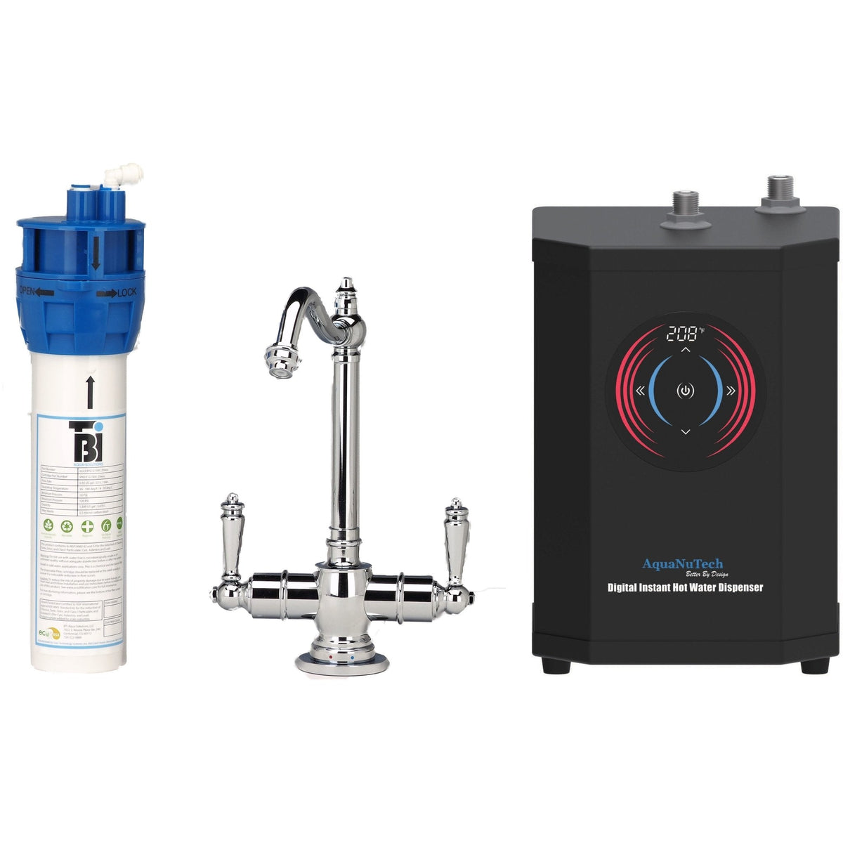 Classic Hook Spout Hot/Cold Faucet Bundle with filter chrome