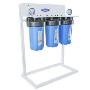 Crystal Quest Compact SMART Whole House Water Filter triple filter with stand