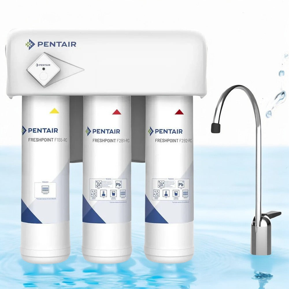 Pentair 158854 FreshPoint 3-Stage Under Counter Water Filtration System With Monitor F3000-B2M
