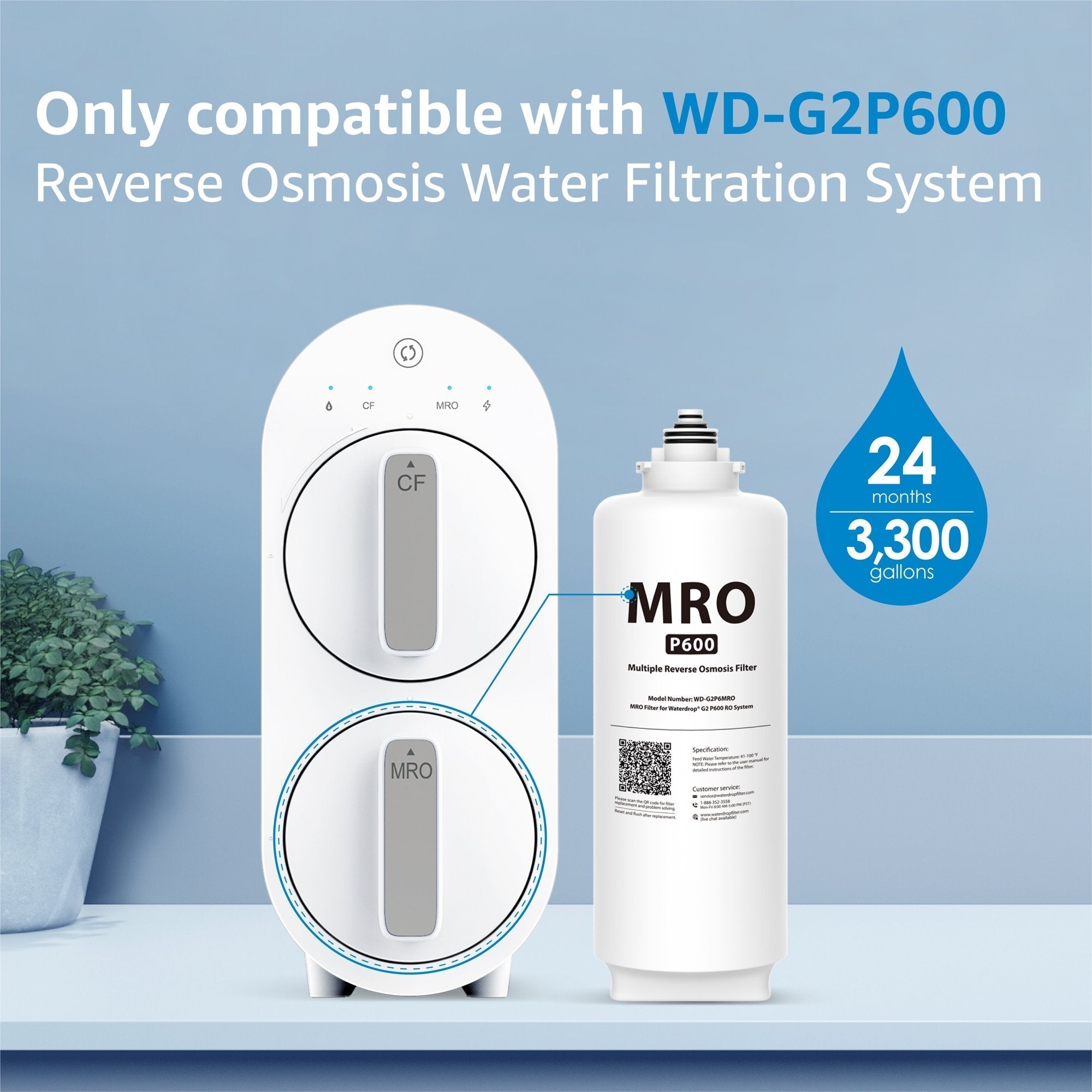 Waterdrop WD-G2CF Replacement Filter - 12 Month Lifetime For RO Systems