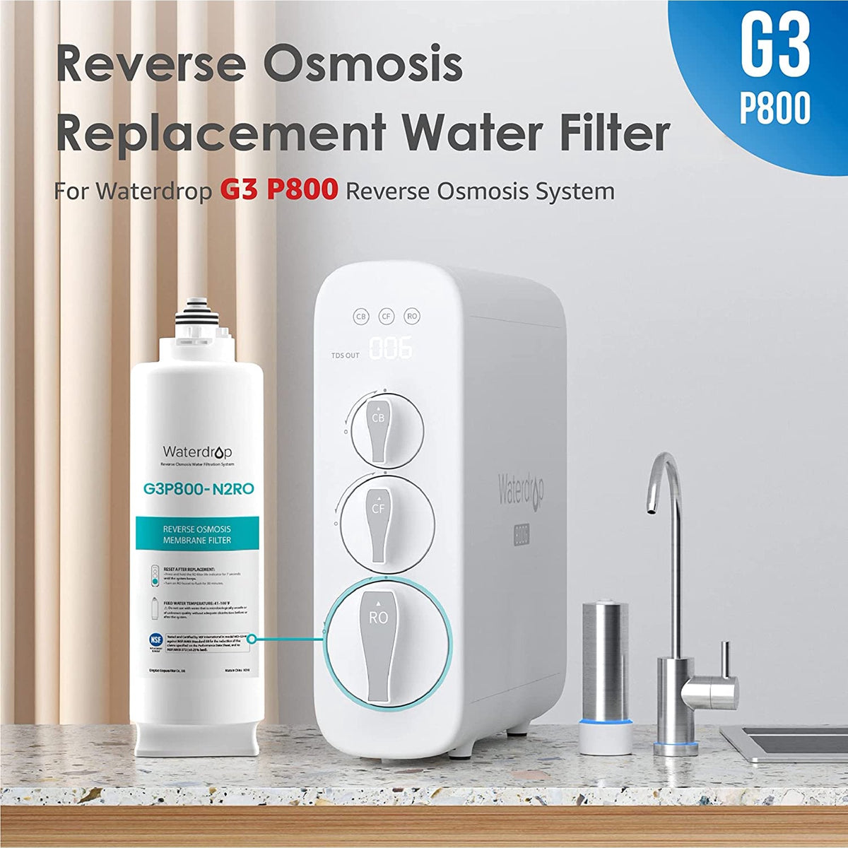 Replacement Filter for Waterdrop WD-G3 - 24 Month Lifespan - Aqua Home Supply - WD-G3P800-N2RO