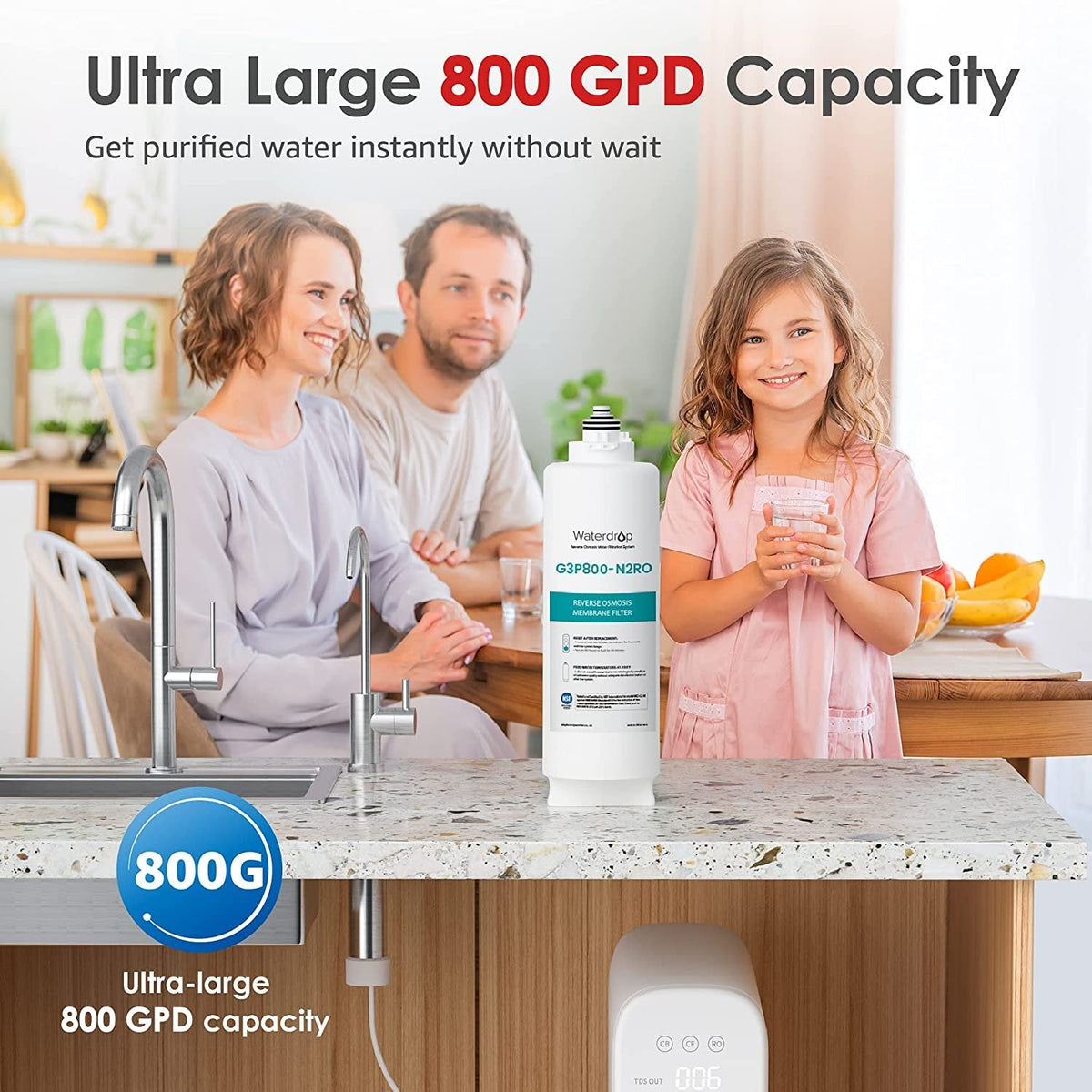 Replacement Filter for Waterdrop WD-G3 - 24 Month Lifespan - WD-G3P800-N2RO Ultra large capacuty